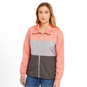 Columbia fleece lined windbreaker 3 color blocks pink light and dark grey Size M